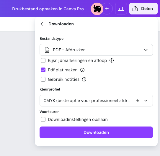 drukbestand maken in Canva Pro