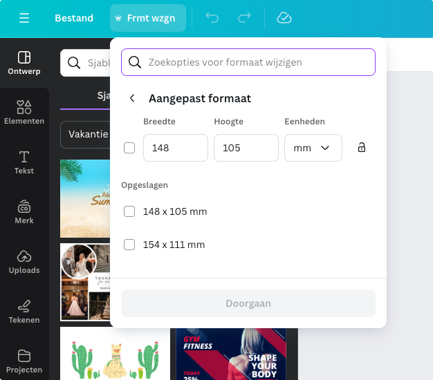 formaat aanpassen in Canva Pro